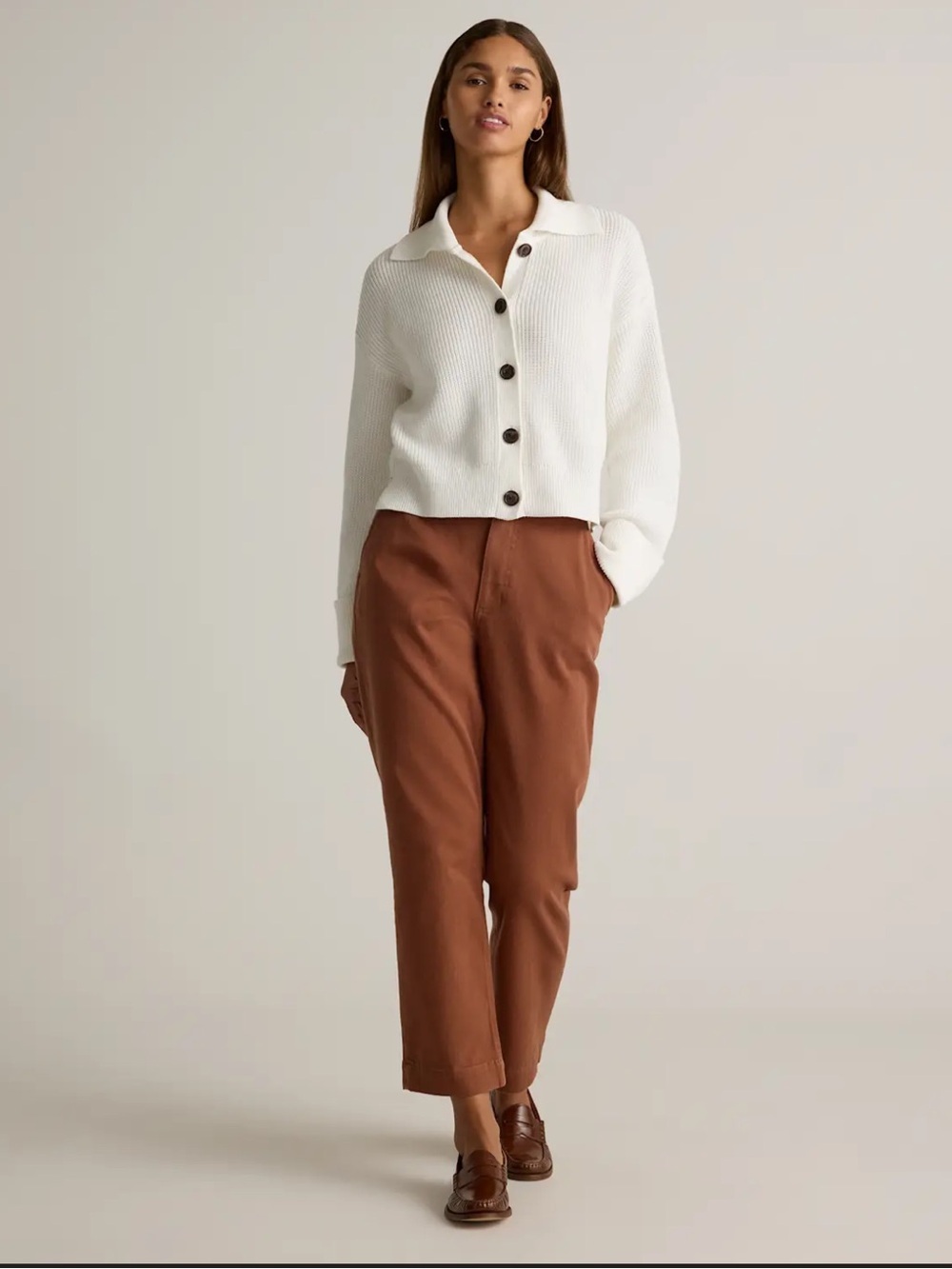 NWT Quince Organic Stretch Cotton Twill Straight Leg Cropped Pants Rust 10